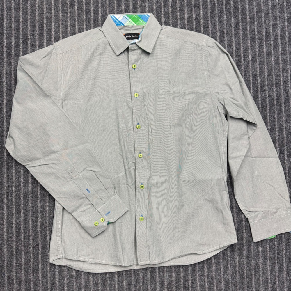 Lucky Luciano Mens Button Down Shirt XL Gray Micro Stripe Long Sleeve Cotton